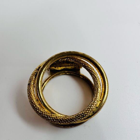 Vintage Dress Clip Germany Textured & Smooth Gold Tone 1.25" Round Circle - Picture 7 of 8